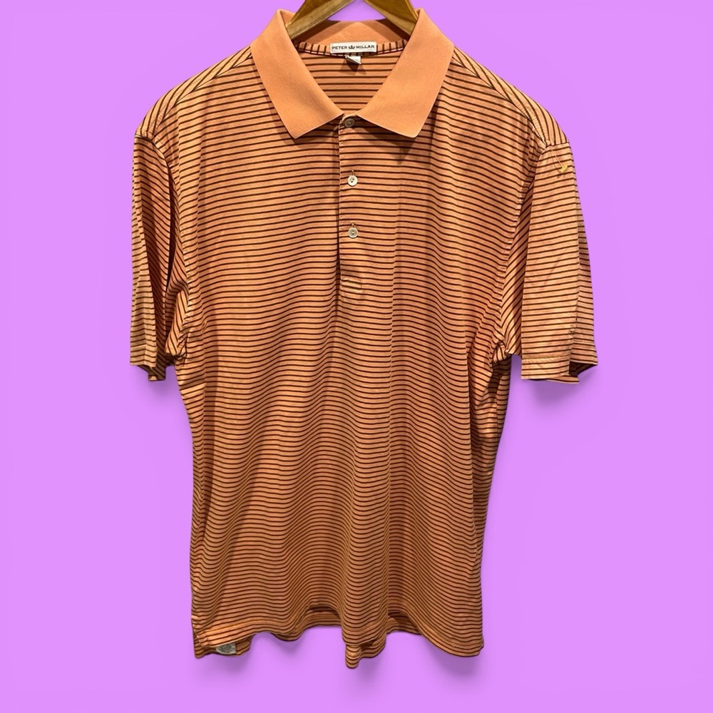 Peter Millar peach toffee stripe polo shirt golf tennis New Albany Country Club